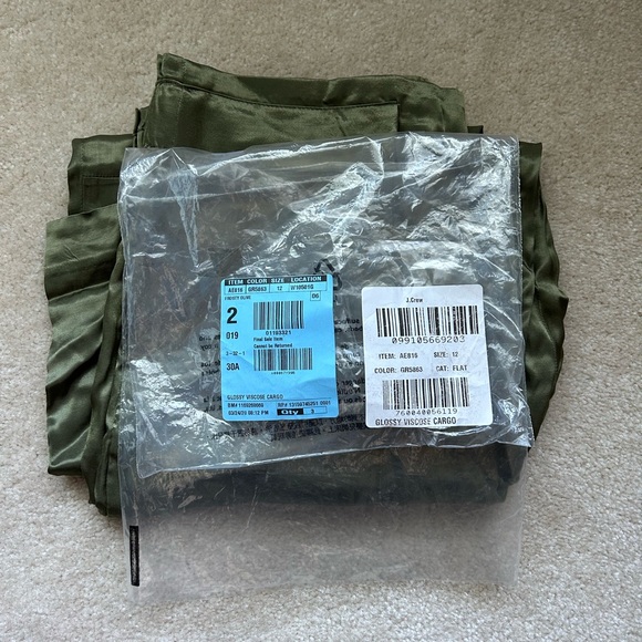 J. Crew Frosty Olive Satin Cargo Pants - Picture 6 of 7